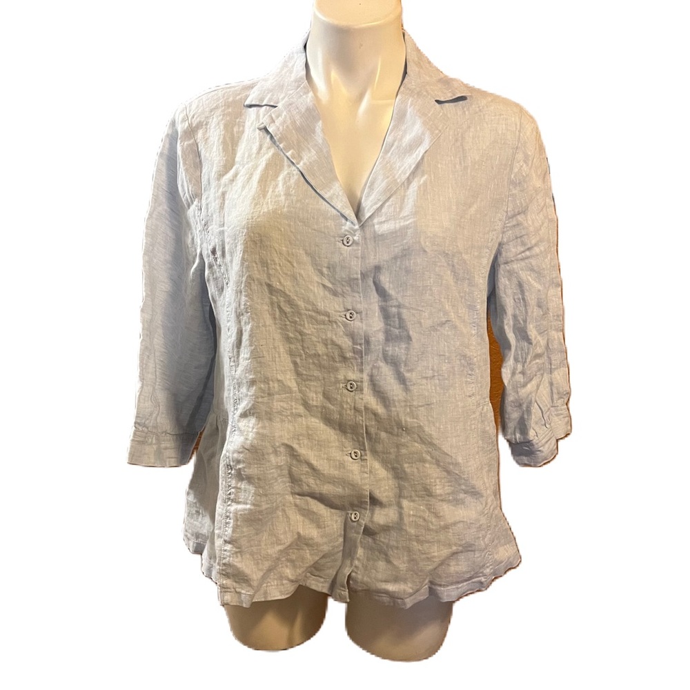 Poetry 100% linen light blue peplum style button up blouse